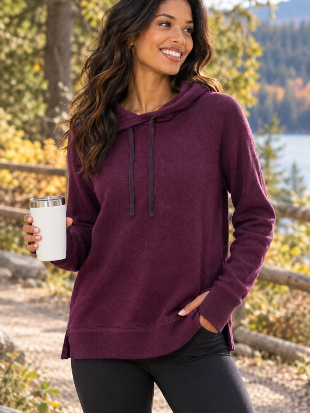 Eddie Bauer Purple Hooded Pullover Sweater Hoodie Womens Medium Plum Raglan